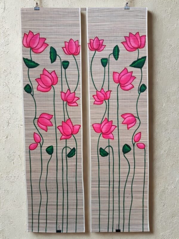 Hand Painted Floral Pichwai on Sambu Grass Mat -Set of 2