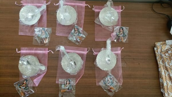 Blessings Wrapped – German Silver Bowl & Kumkum Packed in Potli