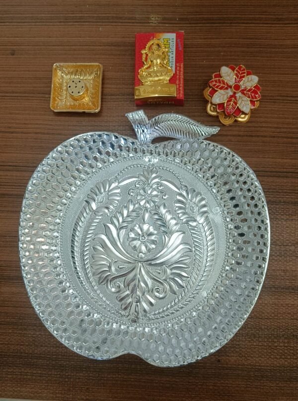 Apple Tray with Kumkum, Incense Stick & Lakshmi/Venky Stand Combo