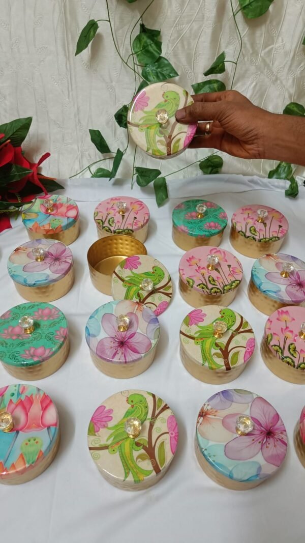 Brass Printed Lid with Crystal Top Box 4D*3H"
