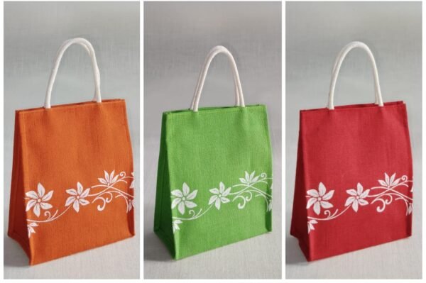 Jute Bag with Floral Print