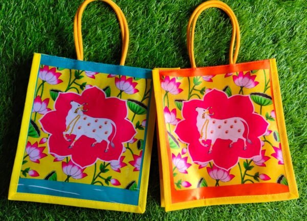 Jute Bag with Pichwai Fabric - Big