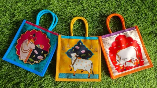 Jute Bag with Pichwai Fabric
